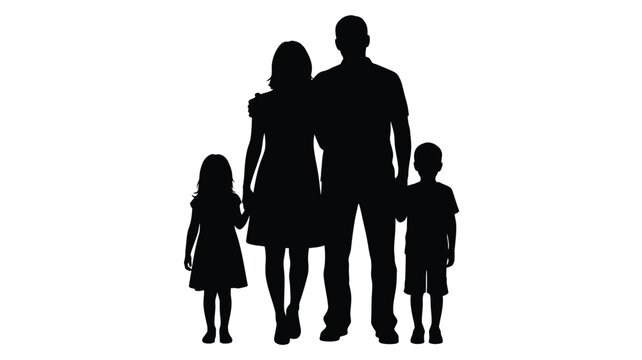 a family of four standing together displaying a cohesive and unified stance silhouette