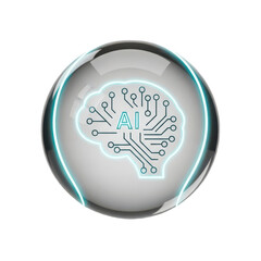 Artificial intelligence brain circuit glossy icon on transparent background