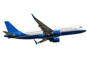 Fototapeta premium Commercial airliner in flight isolated on transparent background