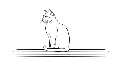 a simple black and white illustration of a cat sitting on a ledge silhouette