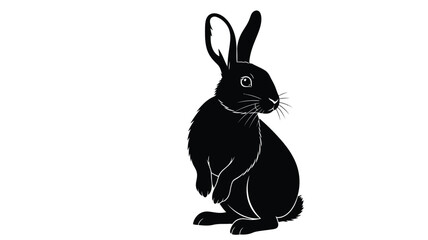 a black rabbit silhouette stands attentively with long ears and a curious gaze
