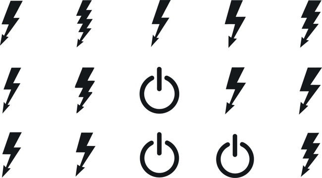Collection of lightning bolt and power symbols