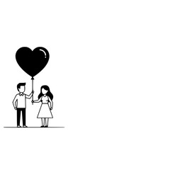 Valentine's Days Couple Holding Heart-Shaped Balloon in Black and White