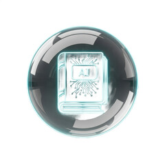 Artificial intelligence book icon within glowing bubble on transparent background