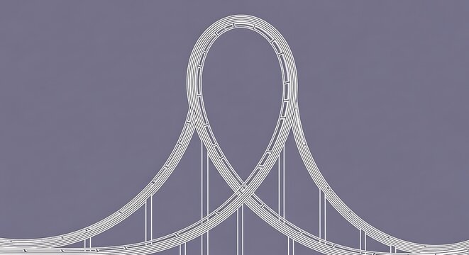 White Roller Coaster Track on Gray Background.