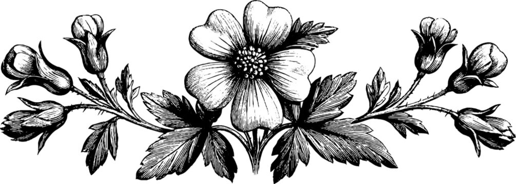 Vintage botanical heraldic badge with floral design for engraving projects