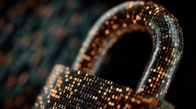 Futuristic cyber security illustration. Wireframe closed lock on blue blur background. Padlock technology, cybersecurity, and digital connection