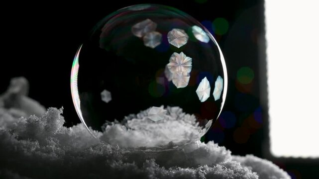 Soap bubble frost crystallization of snow ice in winter