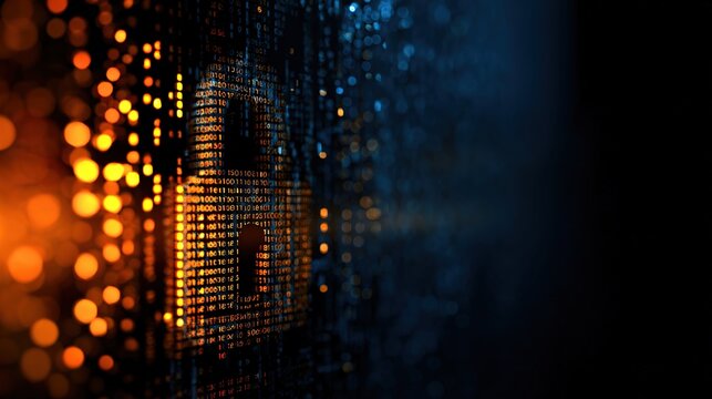 Futuristic cyber security illustration. Wireframe closed lock on blue blur background. Padlock technology, cybersecurity, and digital connection