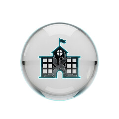 Modern school building icon with circuits on transparent background