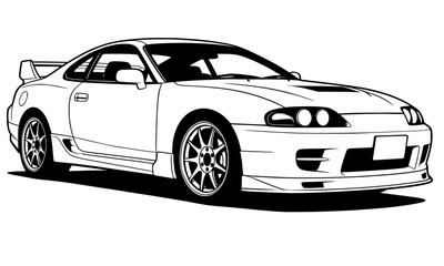 Sleek sports coupe illustration, vintage performance car line art
