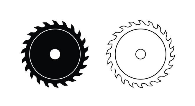 Two circular saw blades one solid and one outline are displayed
