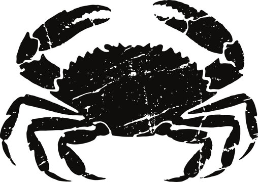 grunge crab silhouette illustration with textured distressed effect black crustacean design