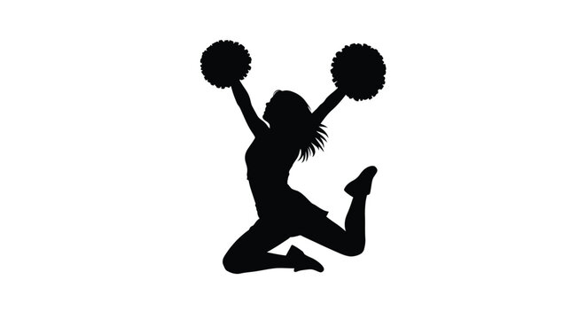 Silhouette of a cheerleader jumping with pom poms in a dynamic pose