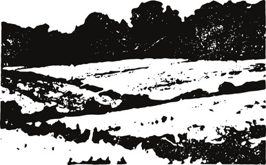 Naklejka premium abstract black and white landscape with trees and hills in high contrast artistic