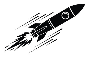 Space rocket monochrome vector illustration isolated on checkered transparent background for quick launch icon design