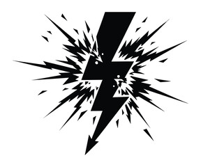 Exploding shattered lightning bolt symbol creating sharp fragmented burst effect in dark style