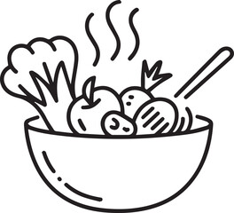 Steaming vegetables and eggs in a bowl illustration