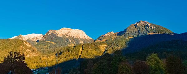 Alpine summer view with Mount Hohes Brett at Schoenau, Berchtesgadener Land, Bavaria, Germany