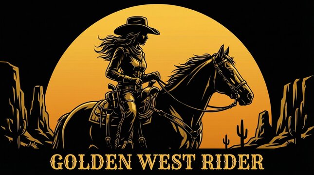 Golden West Rider: A silhouette of a cowboy, astride his horse, journeying across the sun-drenched landscape of the Old West, epitomizing the adventurous spirit.