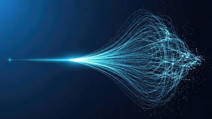 Abstract visualization of glowing blue particles forming a dynamic stream, illustrating concepts of data flow, energy transfer, or the convergence of information in a digital landscape.