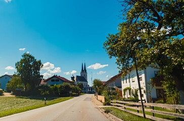Summer landscape view with a church at Tuntenhausen, Rosenheim, Bavaria, Germany