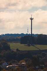 Autumn or indian summer landscape view with a telecommunications tower at Vilshofen an der Donau, Passau, Bavaria, Germany