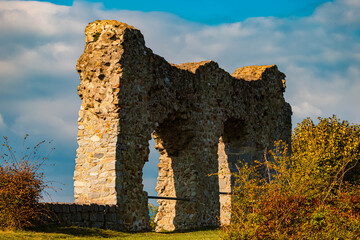 Summer landscape view with old castle remains at Winzer, Danube, Deggendorf, Bavaria, Germany