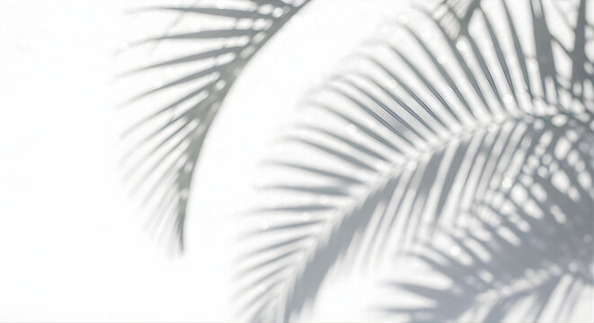 Palm tree shadows fall on a white background with leaves in 198 natural scenery