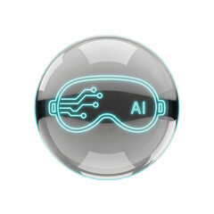 Glowing futuristic ski mask with circuit details on transparent background