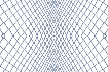 frozen wire fence covered with ice on white background