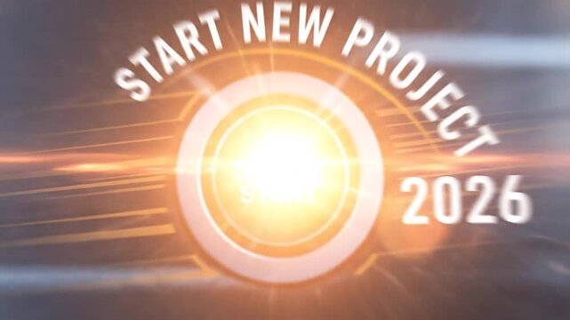 Futuristic start button with glowing light streaks, symbolizing new project launch in 2026.