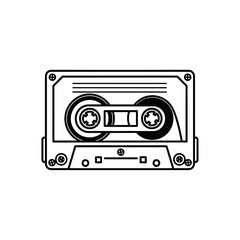 Vintage Cassette Tape Icon &ndash; Retro Audio Music Symbol Illustration