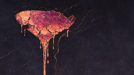 draining. An abstract visualization of a vibrant colorful cocktail glass slowly cracking and draining of its color against a dark background. bar promotions.
