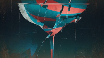 draining. An abstract visualization of a vibrant colorful cocktail glass slowly cracking and draining of its color against a dark background. bar promotions.
