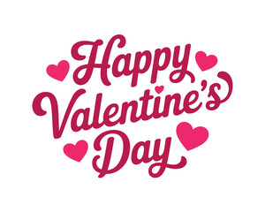 A festive Happy Valentine's Day message with pink hearts on a white background