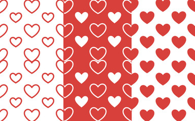 A vibrant pattern of red and white hearts on a white and red background for Valentine's Day or love themed designs