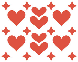 A colorful illustration of red hearts and stars on a white background, symbolizing love and celebration.