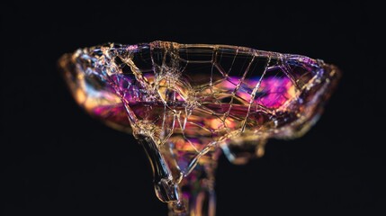 draining. An abstract visualization of a vibrant colorful cocktail glass slowly cracking and draining of its color against a dark background. bar promotions.
