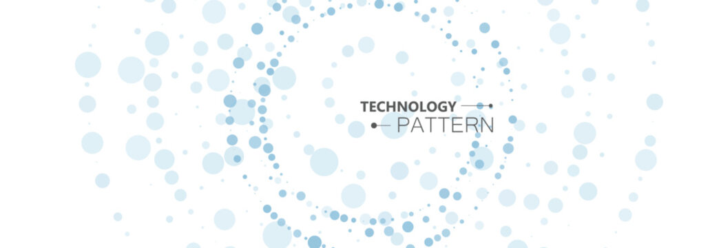 Banner with background of dots and circles that are collected into a circular shape