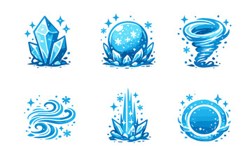Polar Geometry Icons. Solid style icons of Polar Geometry: ice prism, frost sphere, glacial spiral, wind thread, snow beam, cold