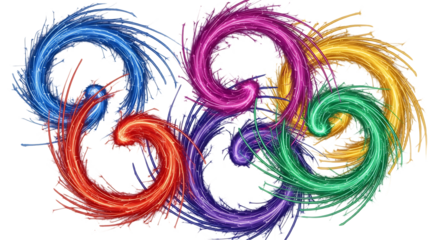 A colorful abstract art piece with swirling lines on transparent background