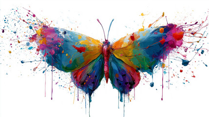 Digital painting of a butterfly with wings transforming into colorful paint splashes