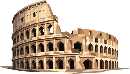 Naklejka premium Geometric Colosseum Art. Low-poly vector illustration focused on the Colosseum viewed in a three-quarter perspective, polygonal