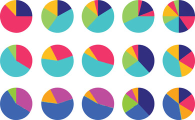 Obraz premium Colorful Pie Charts on White Background, Data Visualization, Business Statistics