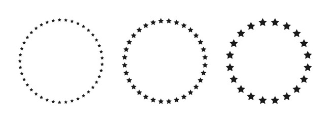 Round frame with stars. Decorative set of round frames made of stars. Circle frame with various star patterns. Vector. © Roman