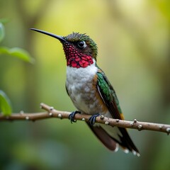 Fototapeta premium A hummingbird, perched on a tree branch.