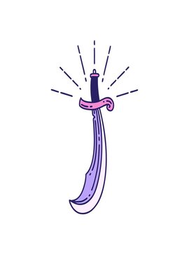 stretching up animation of tattoo style scimitar sword