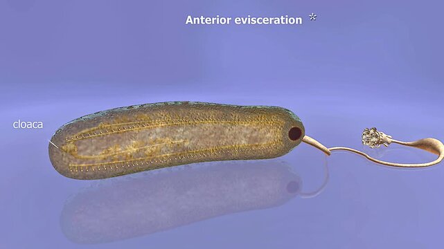 Anterior evisceration in sea cucumbers expels internal organs for defense, later regenerating them.