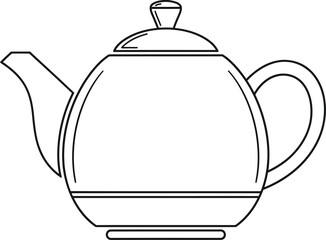 Obraz premium Simple black outline vector drawing of a traditional round teapot featuring a curved spout a comfortable handle and a fitted lid ideal for tea service or kitchen utensil design elements